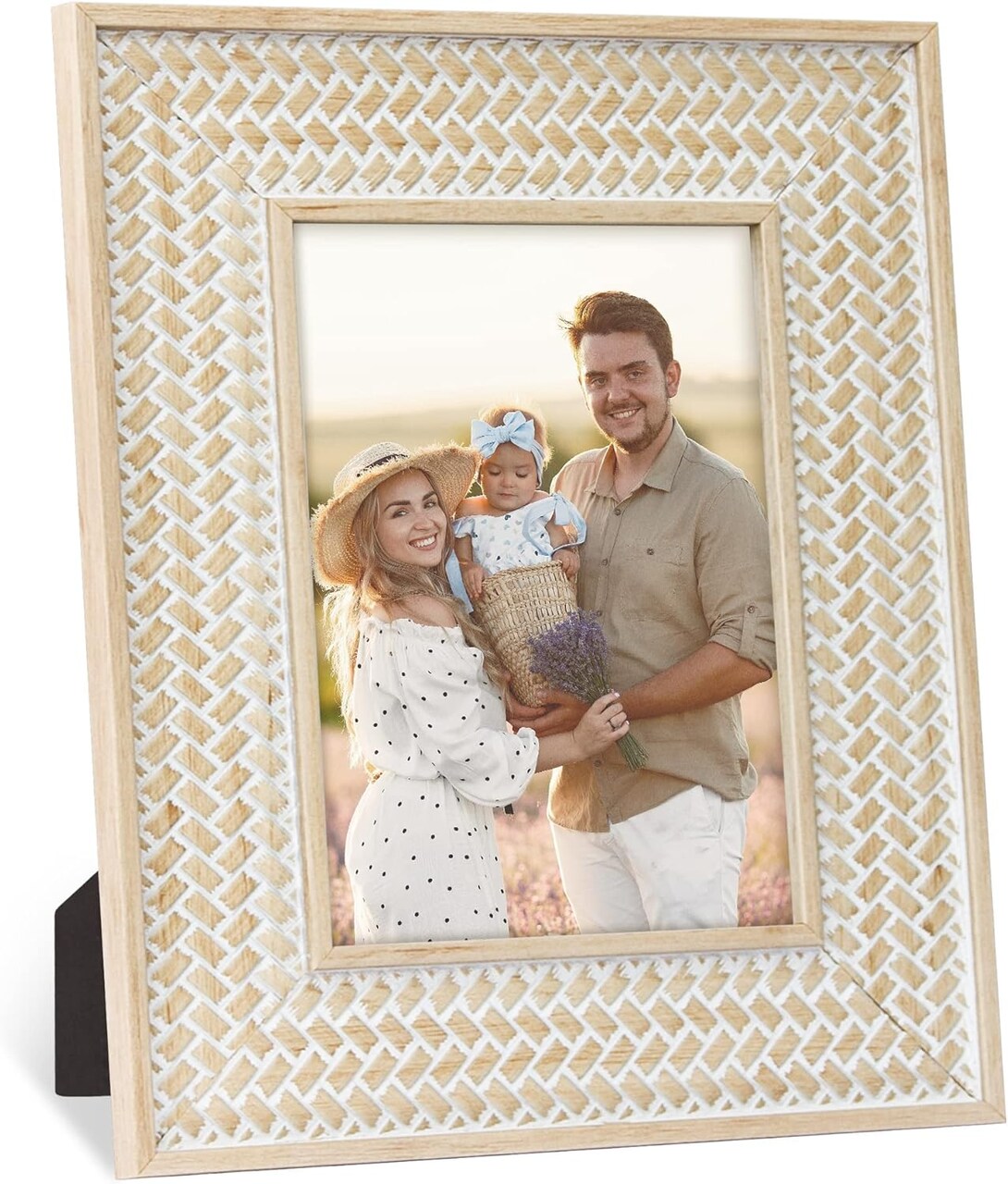 Boho Picture Frames 5x7 Inch Rattan Decor Bohemian Rustic Style Carved Wood Photo Frame for Wall and Tabletop Gift for Mom Grandma Father Family Friends